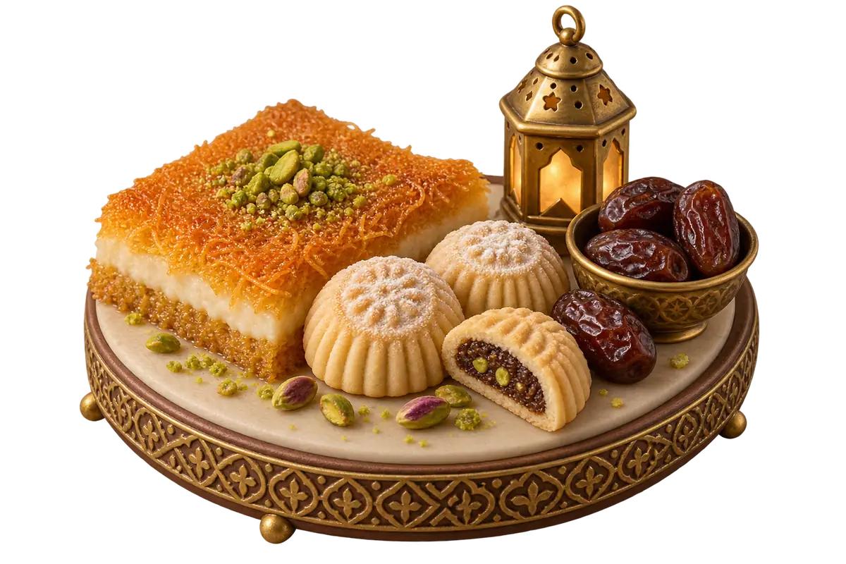 مجسم من عجينة السكر لكنافة ومعمول وتمر وفانوس